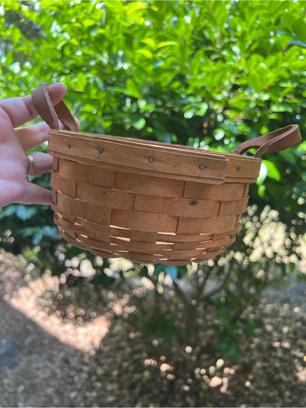 Longaberger Round Basket with Leather Loop Handles